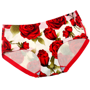 青年女人性感一片式无痕内裤头植物红玫瑰花底裤舒适低腰三角裤衩