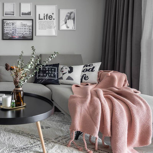 床尾巾米色粉色沙发搭毯盖毯床搭巾样板间法式现代简约北欧ins风