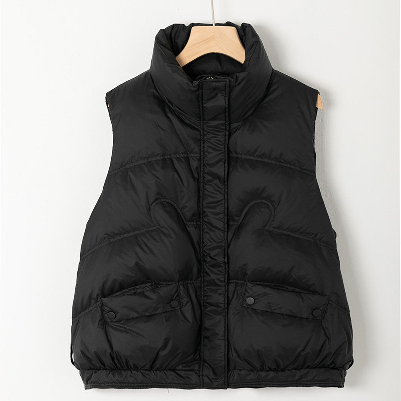 女装羽绒服无袖马甲宽松立领纯色通勤加大号背心2021秋冬新款白色