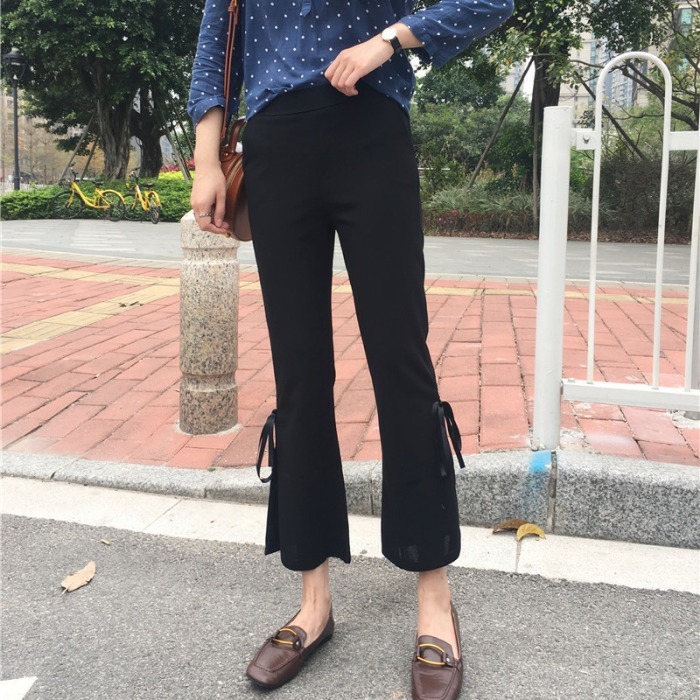 女装2019新款潮早秋高腰侧开叉微喇裤九分修身显瘦系带小喇叭裤子|ruв категории Женская одежда, брюки, брюки - от Buy2taobao.com для оказания профессиональной услуги покупки агента Taobao
