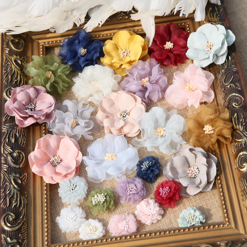 立体欧根纱布艺花朵头饰胸针diy材料配件辅料衣服包包装饰