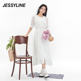 jessyline2024夏季专柜新款 杰茜莱白色收腰衬衫连衣裙 421111295