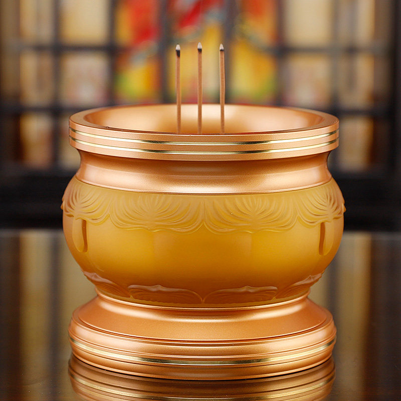 纯铜琉璃金莲香炉家用室内浮雕供佛供奉香薰炉大号插香烧香炉