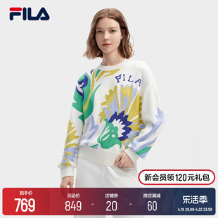 FILA|V&A联名大艺术家编织衫 斐乐女子2024春季新款宽松满印毛衣