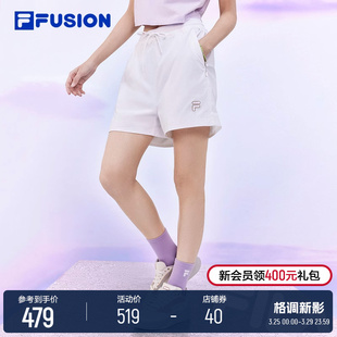 FILA FUSION斐乐潮牌梭织白色短裤女2024夏季新款休闲运动五分裤