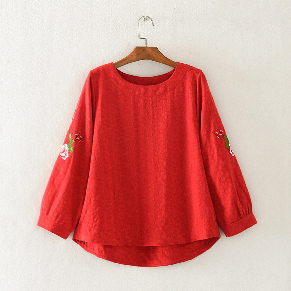 包邮 棉麻长袖t恤女2020春秋装新款复古宽松刺绣民族风上衣女装小衫