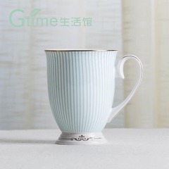 gtime生活馆 英式镀金条纹马克杯 花茶杯 欧式骨瓷咖啡杯 复古