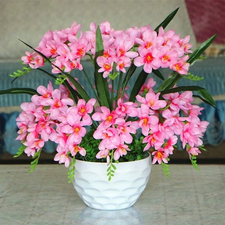 仿真花香雪兰陶瓷花盆套装桌面装饰假花室内摆件盆栽酒店商场摆放