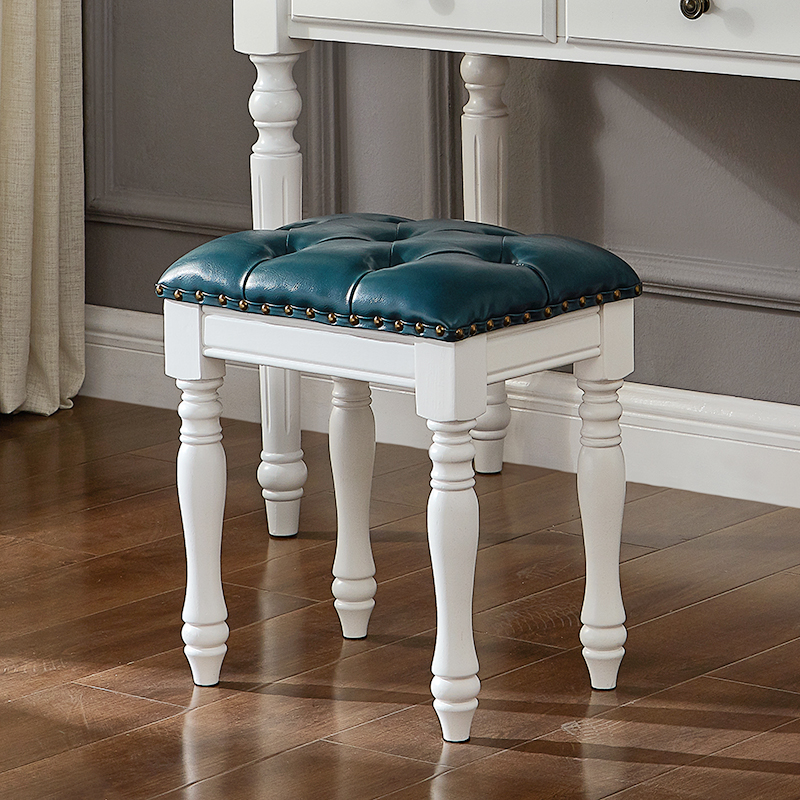 美式现代实木梳妆凳卧室化妆凳家用小方凳软包小古筝凳真皮换鞋凳