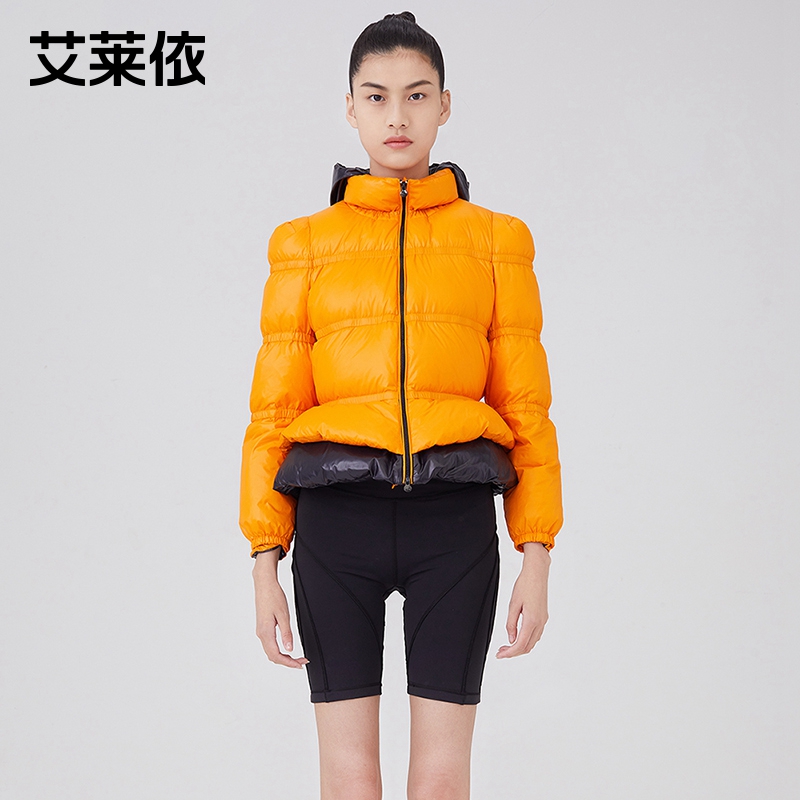 艾莱依2020羽绒服女冬新款中长款连帽白鸭绒h型大衣加厚外套潮ins