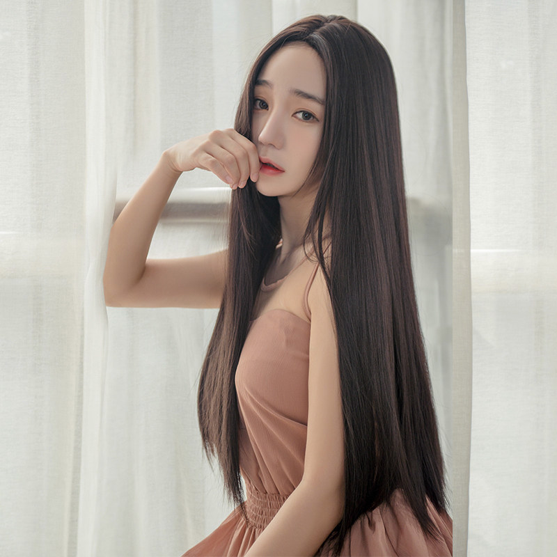 尚青丝公主切假发女长发长直发中分无刘海网红全头套黑姬发式圆脸
