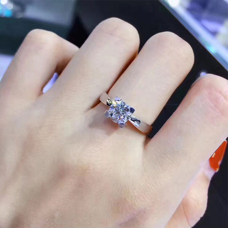 新品特价白18K金50分FG色夫妻四爪钻戒 求定结婚天然钻石戒指女
