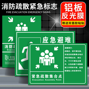 应急避免场所标识紧急疏散集合点防火疏散指示标志应急避难场所地下防空洞标识立柱式铝板反光标牌定制广告牌