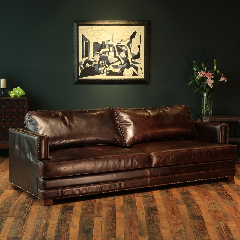 美式复古真皮沙发欧美简约客厅小户型仿古油蜡皮艺双三人做旧沙发