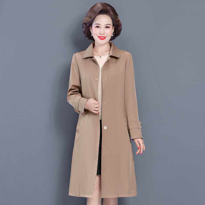 妈妈春秋风衣中长款洋气中年人宽松大码上衣中老年女秋装时尚外套