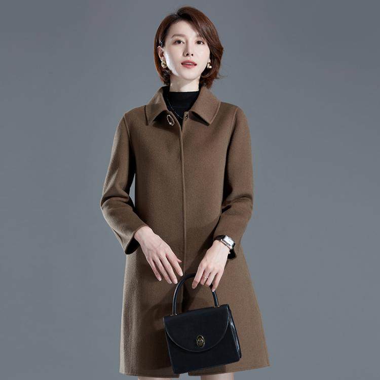双面羊绒大衣女中长款气质妈妈秋冬新款女装中老年呢子双面呢