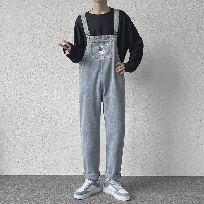 牛仔裤背带裤秋季男女印花吊带连体裤n08p68