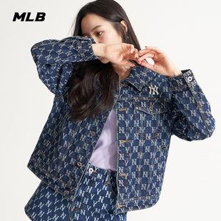 MLB牛仔外套男女NY运动服休闲宽松上衣满印花时尚情侣夹克3ADKM01