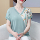洋气中年妈妈冰丝t恤夏季加肥加大码女装老年人短袖桑蚕丝上衣服