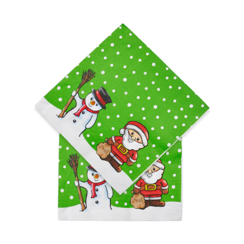 圣诞_圣诞节派对装饰用品绿色卡通圣诞老人雪人印花方形纸巾加厚餐巾