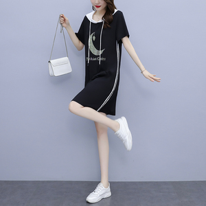 大码女装2022年新款夏季胖mm遮腹连衣裙显瘦宽松网纱休闲连帽裙子,aj