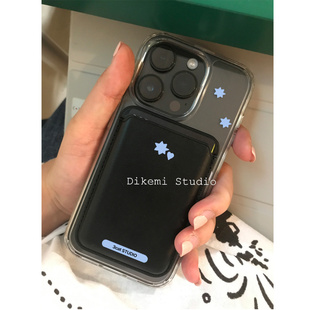 韩国ins小众简约星星爱心磁吸手机壳支架皮质卡包适用于iPhone15pro/14promax苹果13/12手机保护套