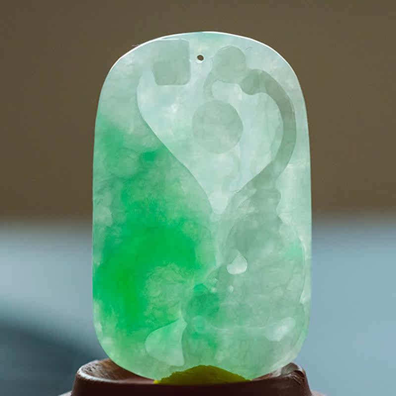 缅甸a货翡翠 冰糯种正阳绿【福寿牌翡翠挂件】