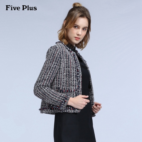 【11-11 572元】Five Plus刺绣格子宽松仿毛呢花呢外套2HF4341330