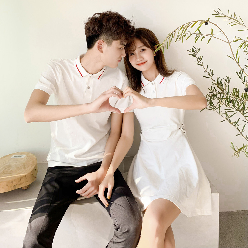 情侣装夏装2021新款网红一裙一衣小众设计感男t恤女裙子领证登记