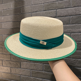 白色平顶礼帽女赫本风复古法式草帽夏季网红出游遮阳防晒沙滩帽子