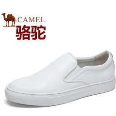 骆驼品牌正品名牌休闲鞋皮鞋小白鞋白色平底板鞋男鞋真皮套脚冬季