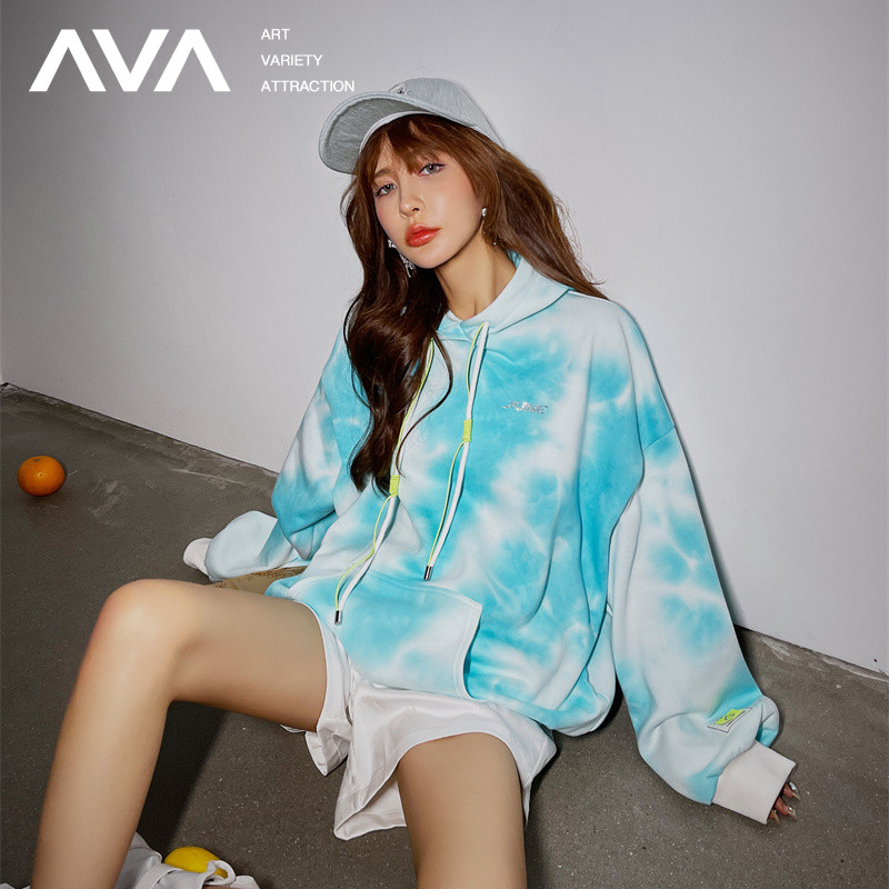 ava买手店juneeleven26季设计师品牌秋季新款扎染刺绣连帽卫衣
