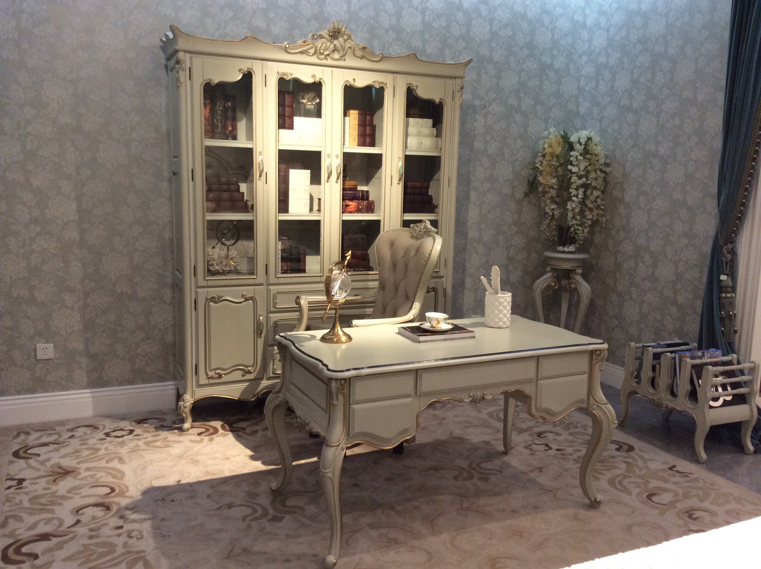 法式书桌hd18轻奢1.3米实木书台描金书桌