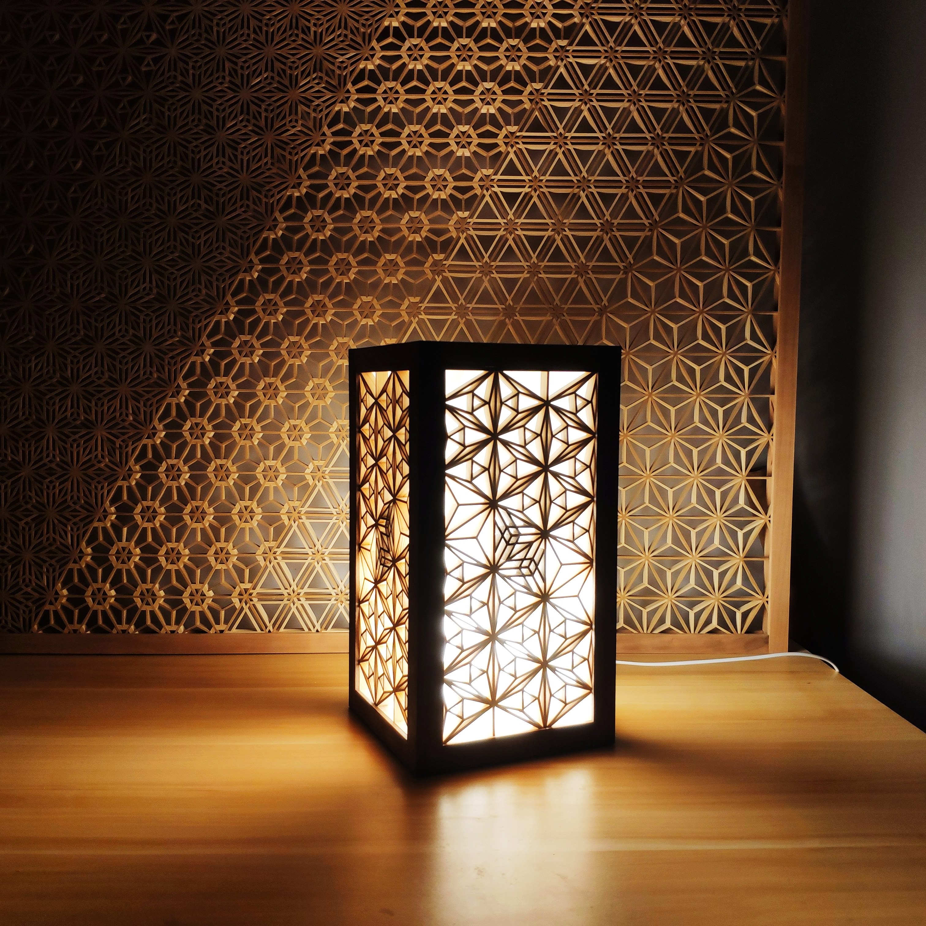 和风禅意日本工艺日式组子细工寄木细工台灯黑胡桃灯行灯手工床灯