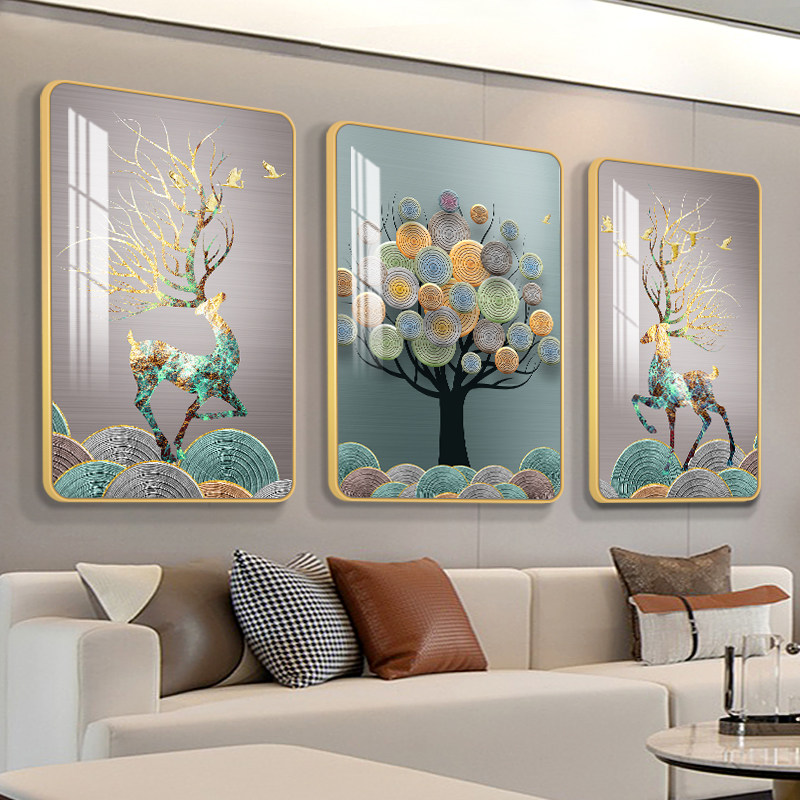 画装饰画_墙画客厅装饰画楼梯口现代简约三联画卧室壁画轻奢沙发背景