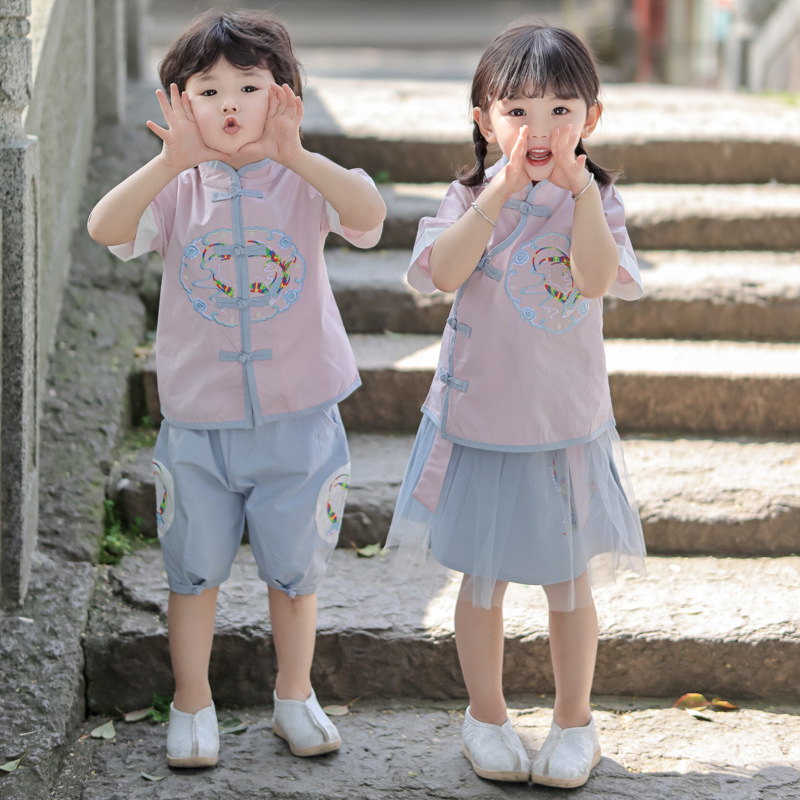 妍初飞鱼短袖套装2023夏季新品古风汉服两件套小校服