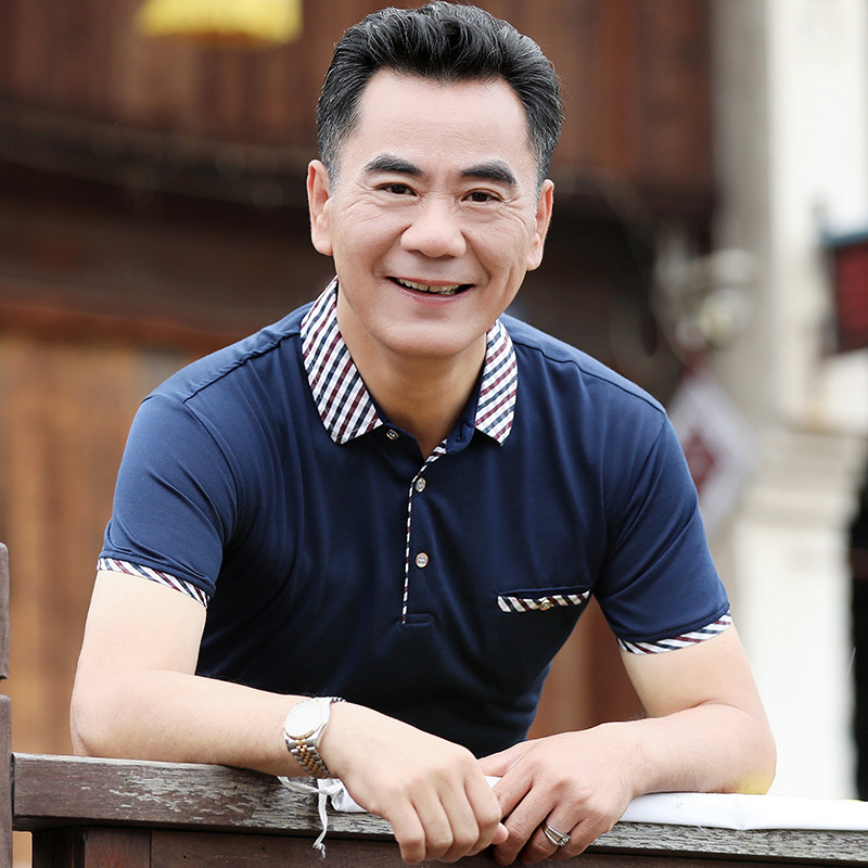 纯棉_纯棉爸爸夏装中年男士短袖t恤40-50岁男装上衣中老年polo衫有