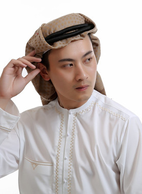 2021年新款穆斯林男士头巾迪拜旅游阿拉伯头巾杂色缠头头箍包头发