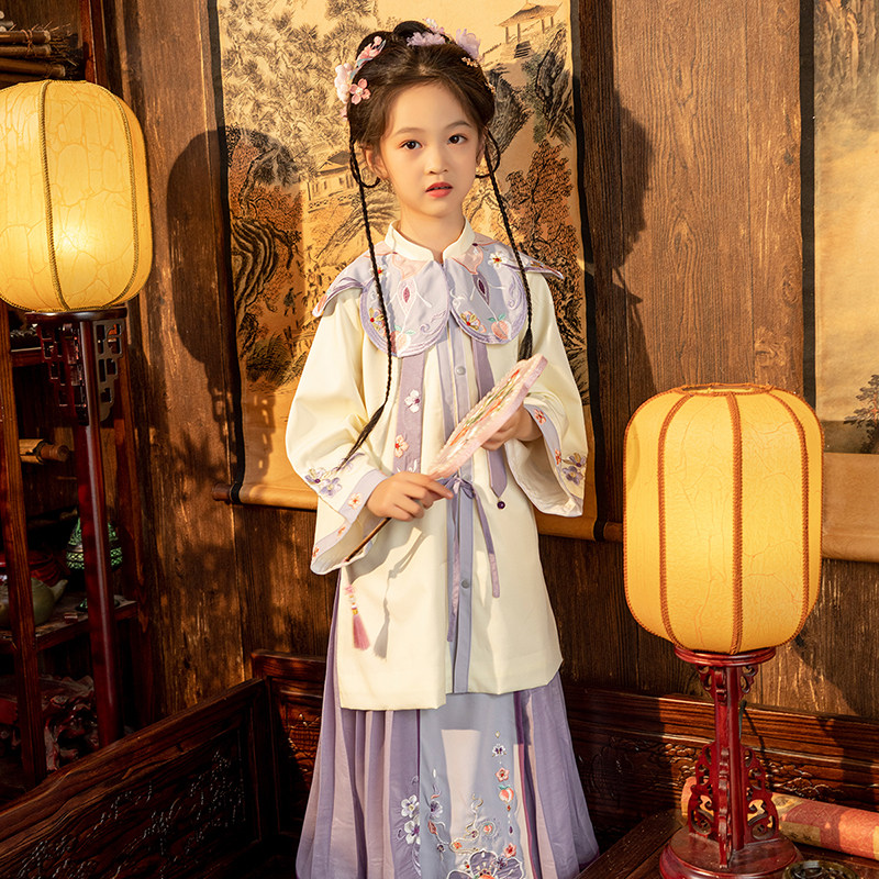 女童汉服秋款古装小女孩复古中国风明制披肩童装小学生古风演出服