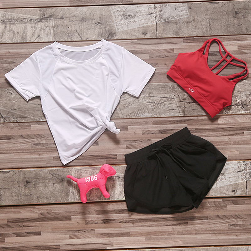 维多利亚夏季女瑜伽服跑步健身房运动初学者短裤速干显瘦三件套装