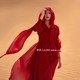 埃及敦煌超仙度假连衣裙红色大拖尾沙漠长裙飘逸拍照雪纺沙滩裙女