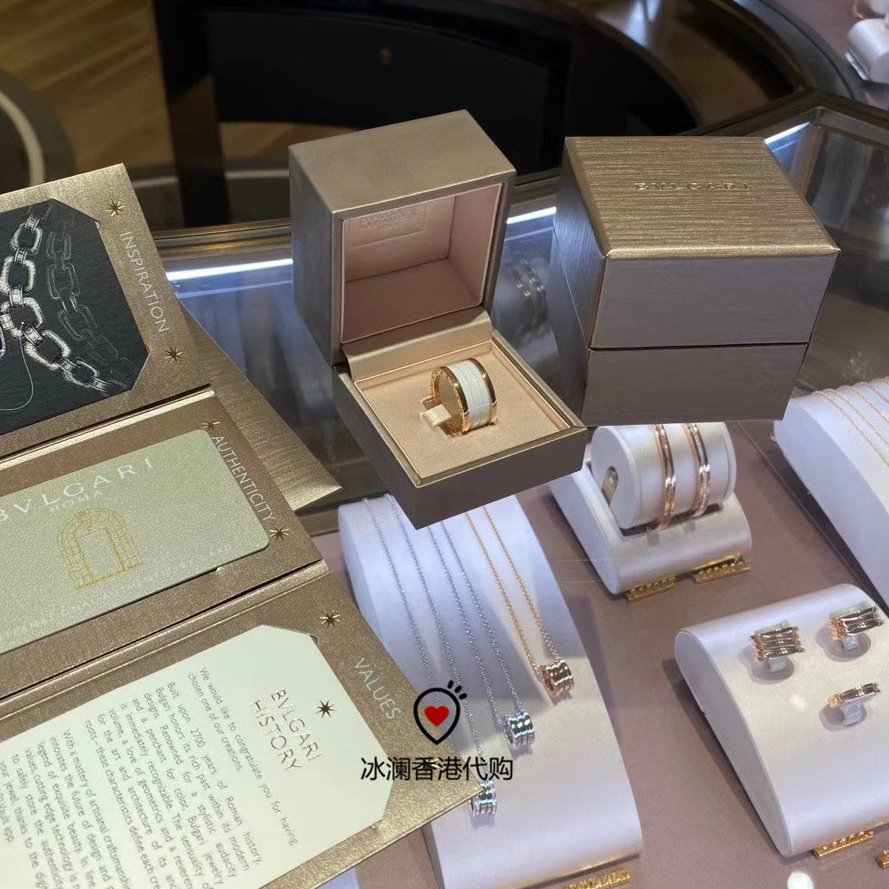 香港专柜代购 bvlgari宝格丽白陶瓷戒指女18k玫瑰金指环正品四环