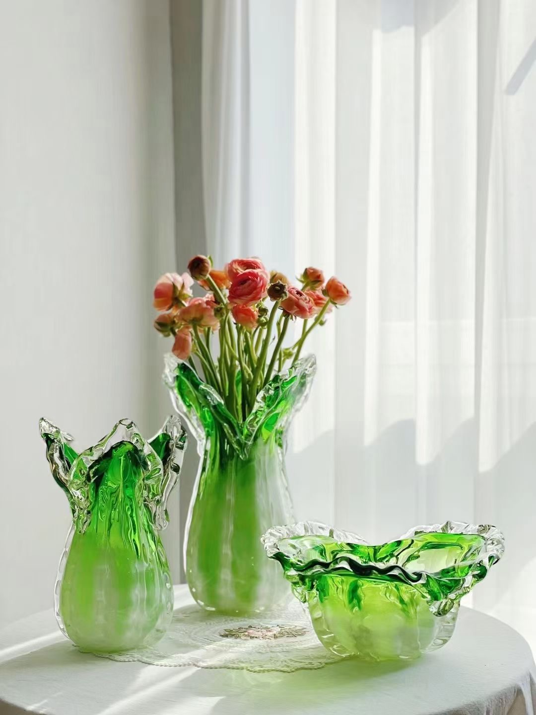 新款如意白菜琉璃花瓶客厅插花花器手工摆件水培插花瓶果盘摆件