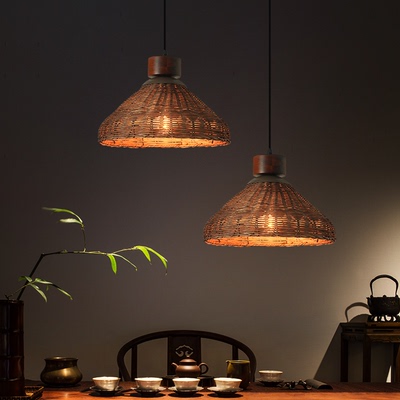 民宿田园吊灯复古创意个性艺术餐厅灯中式吧台餐桌灯具客厅藤艺灯