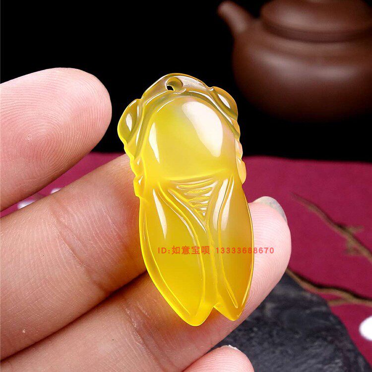 天然冰种黄玉金蝉知了吊坠一鸣惊人玉石男女项坠颈饰