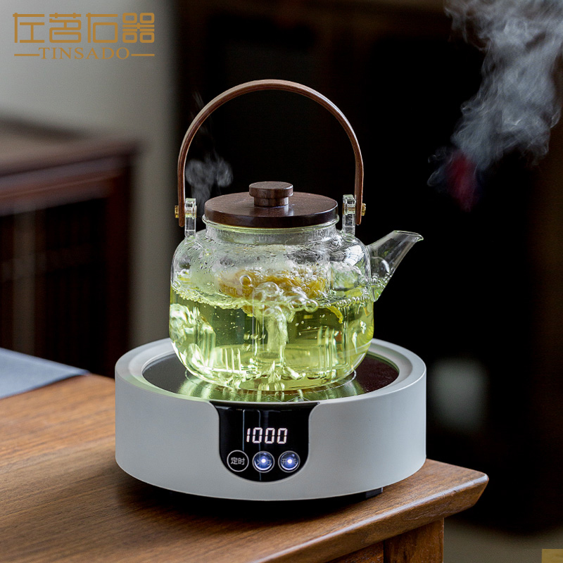 左茗右器透明玻璃茶壶电陶炉专用玻璃壶蒸汽煮茶器家用大号蒸煮壶