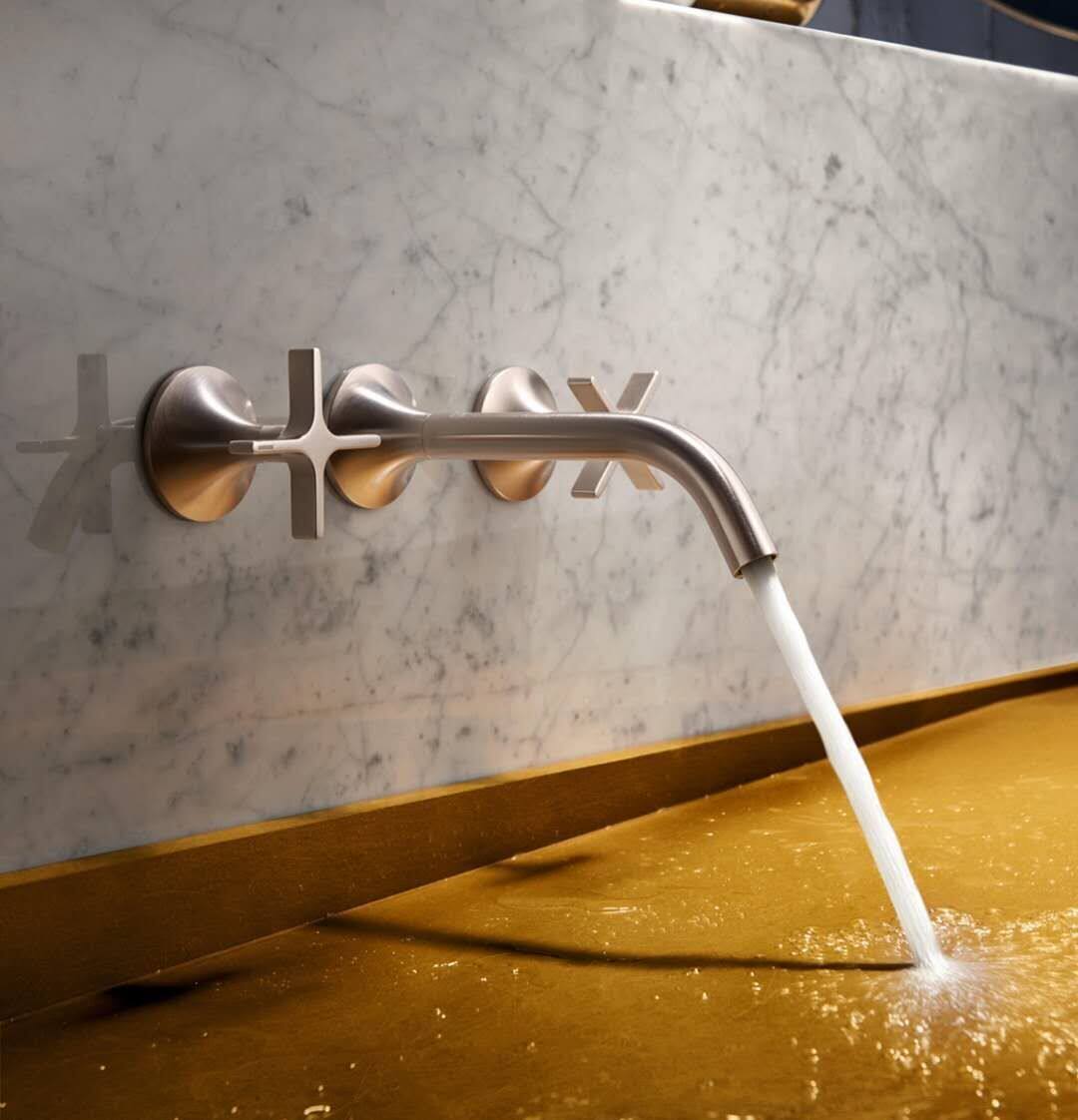 德国当代面盆水龙头入墙式预埋暗装龙头冷热枪灰色仿古双把水龙头