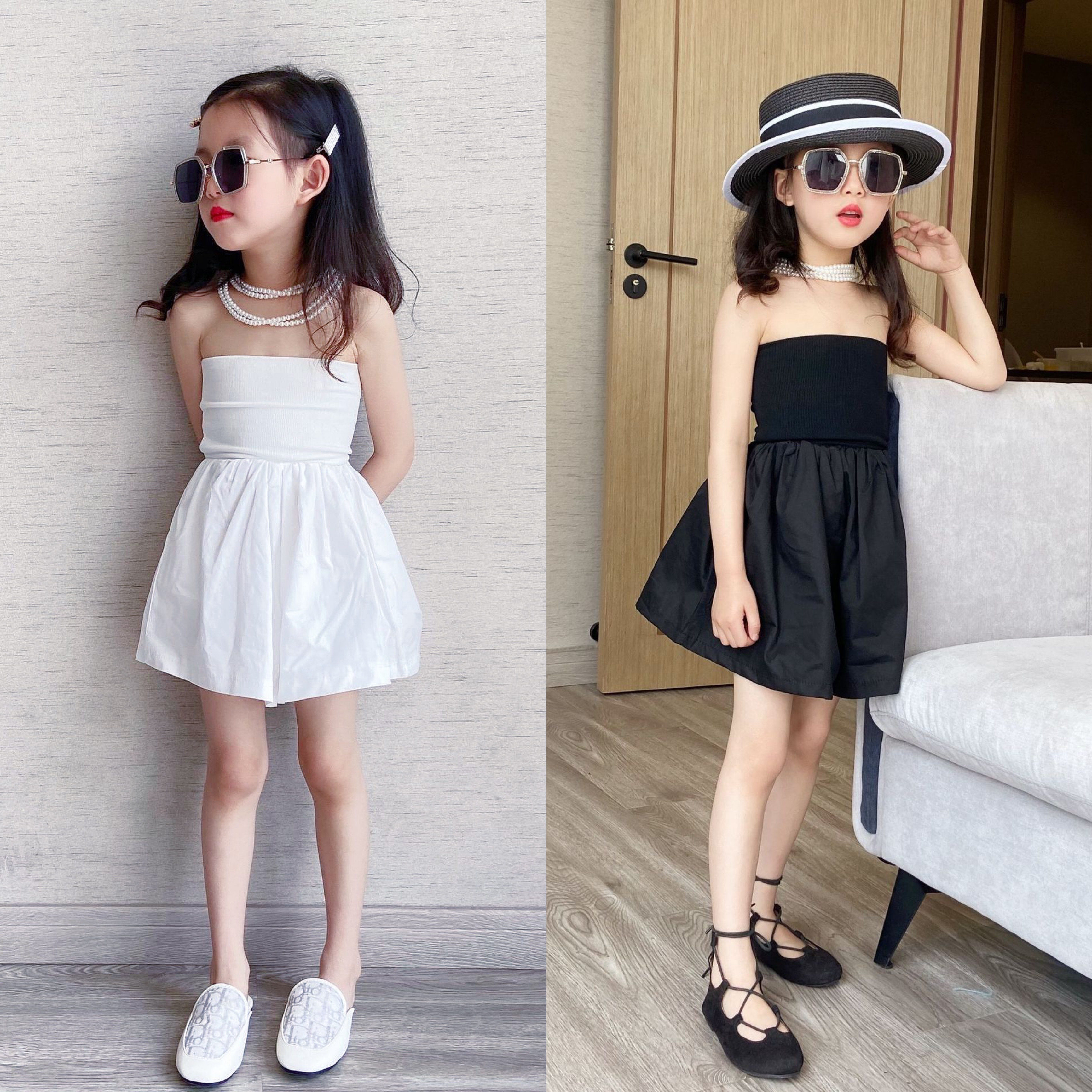 儿童时髦露肩抹胸连体阔腿裤裙子夏季2021女童韩版百搭连衣裙走秀