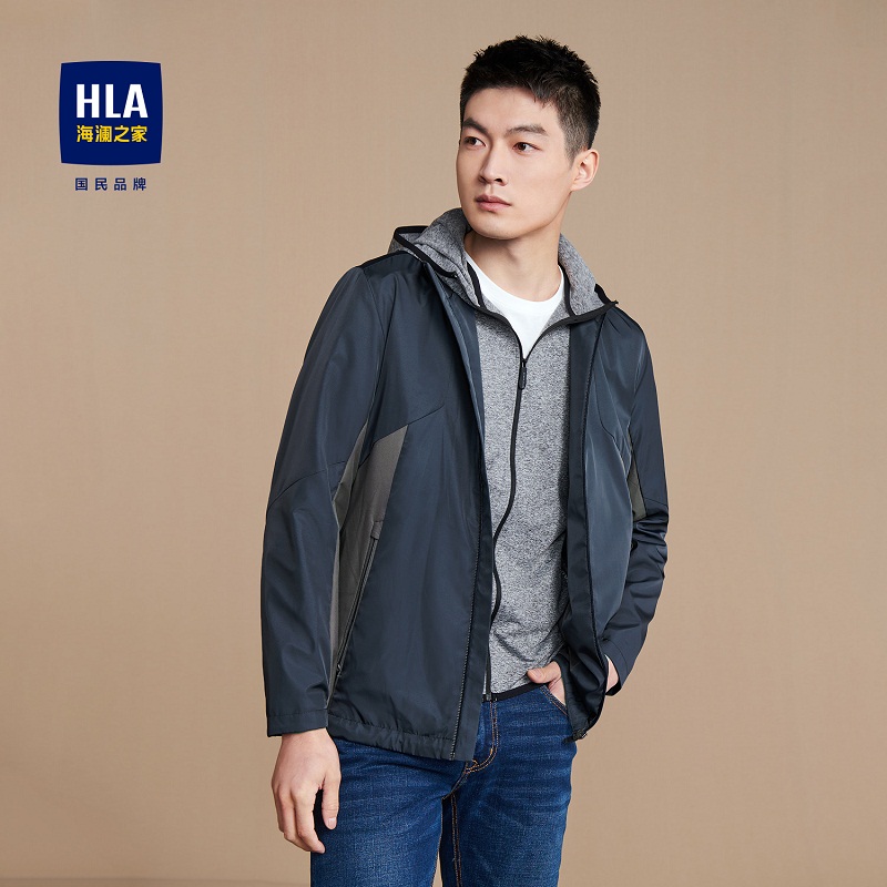 hla/海澜之家男士秋季款立领镶拼夹克时尚舒适休闲商务外套男装