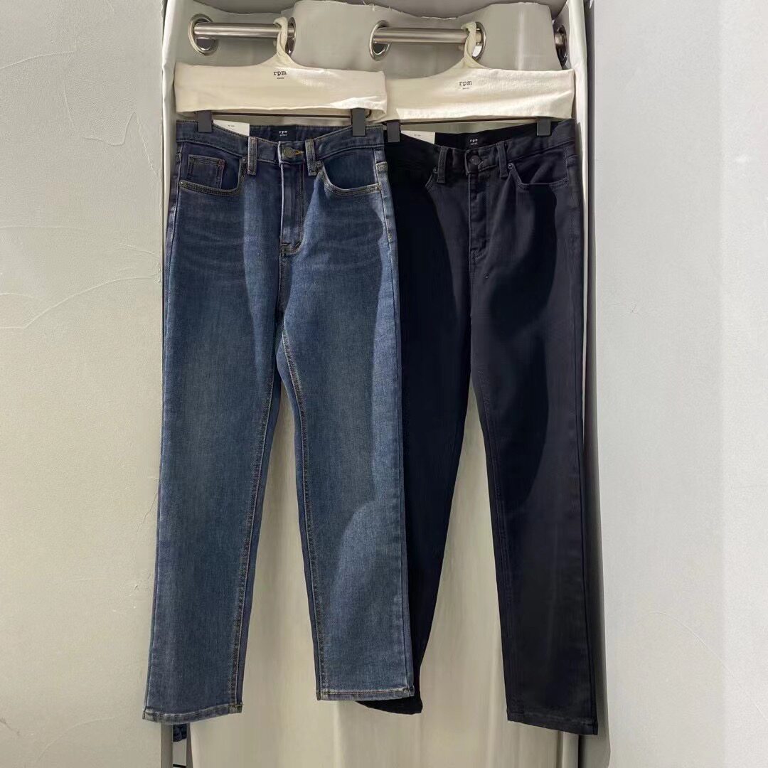 韩国正品21冬加绒东大门rpm高腰水洗小直筒显瘦烟管牛仔裤女1014